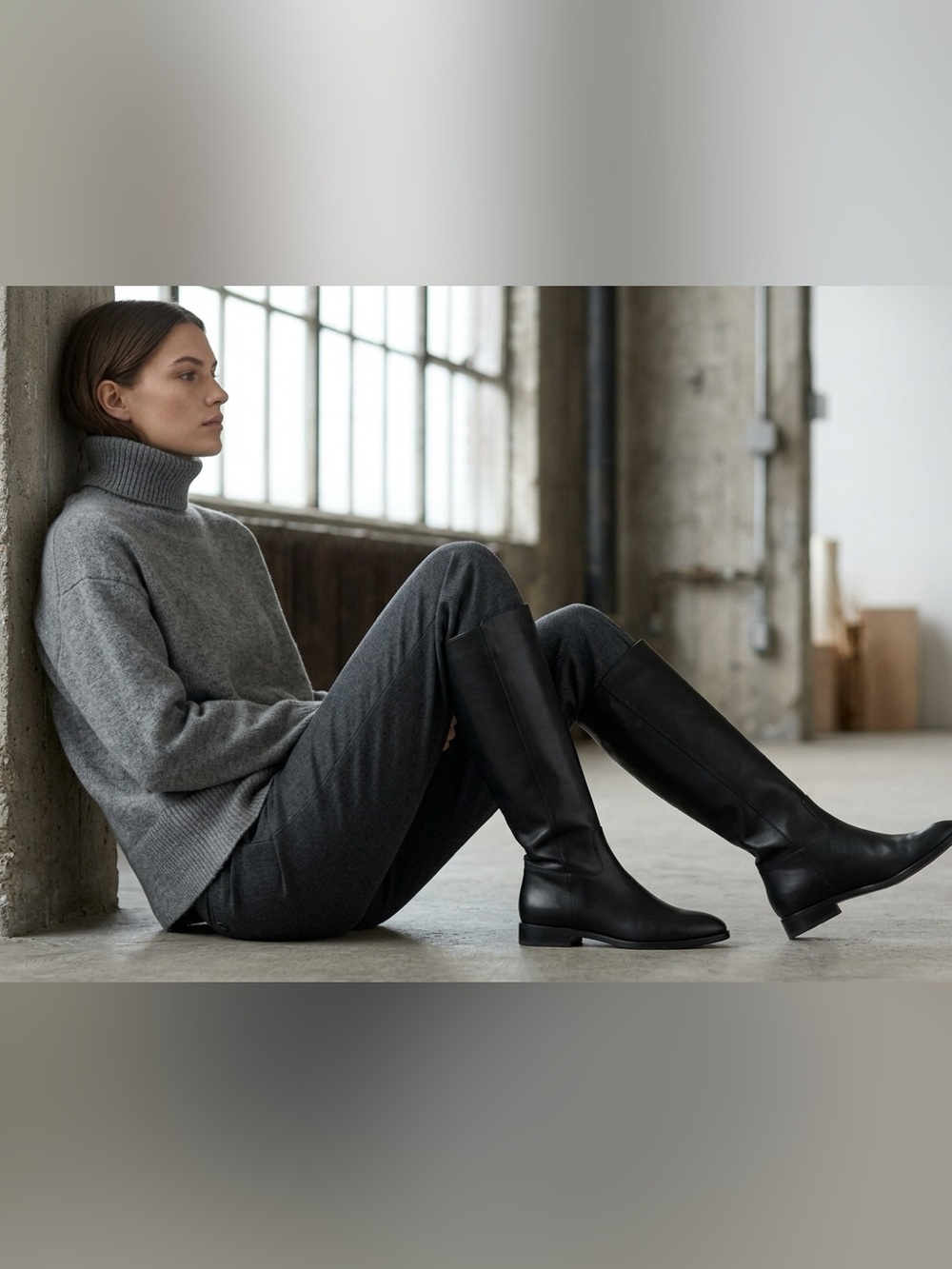 Roots Black Leather Tall Slim Pull On Riding Boots 7.5 Equestrian Flat Minimal